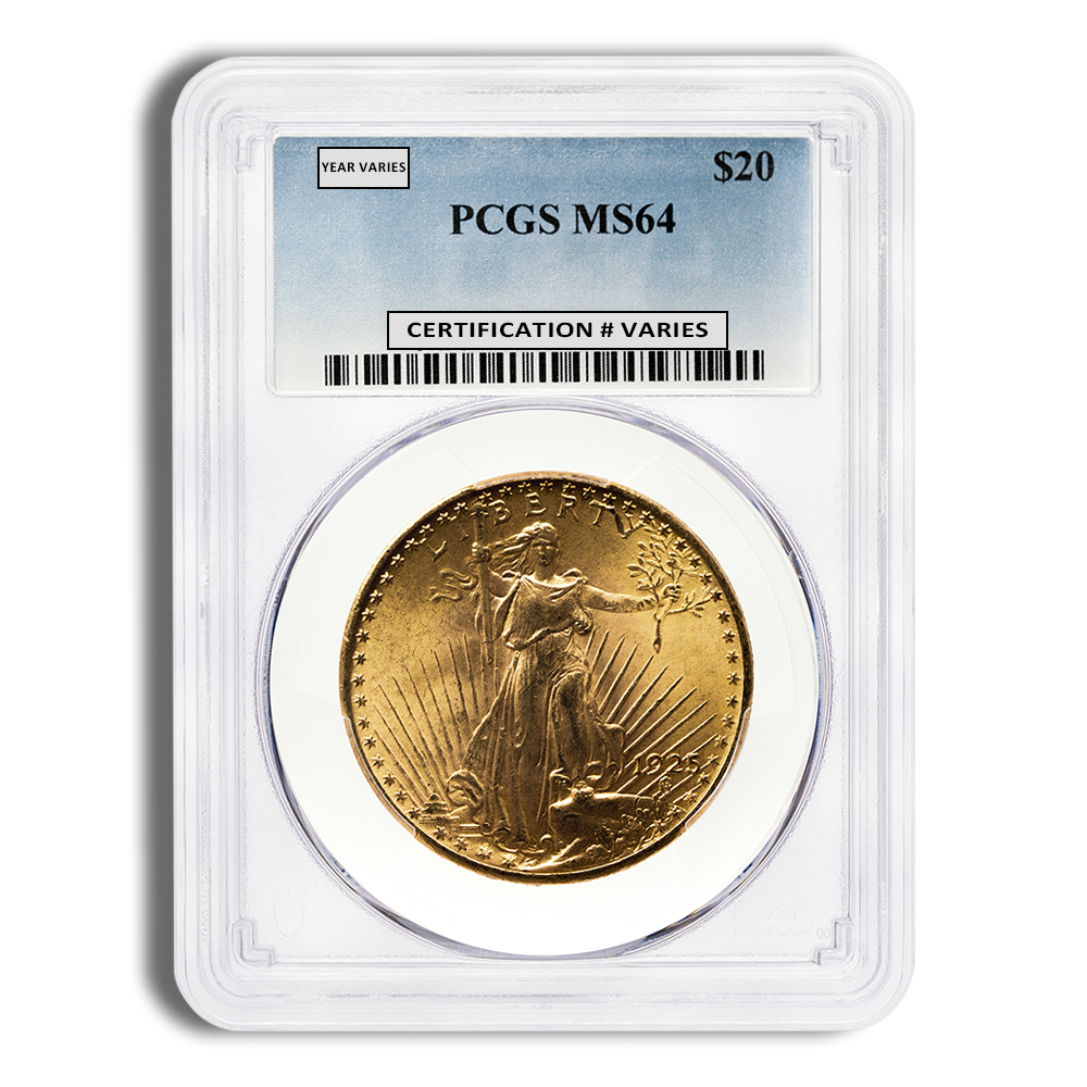 $20 Gold Saint-Gaudens Double Eagle - PCGS MS64 (Random Year)