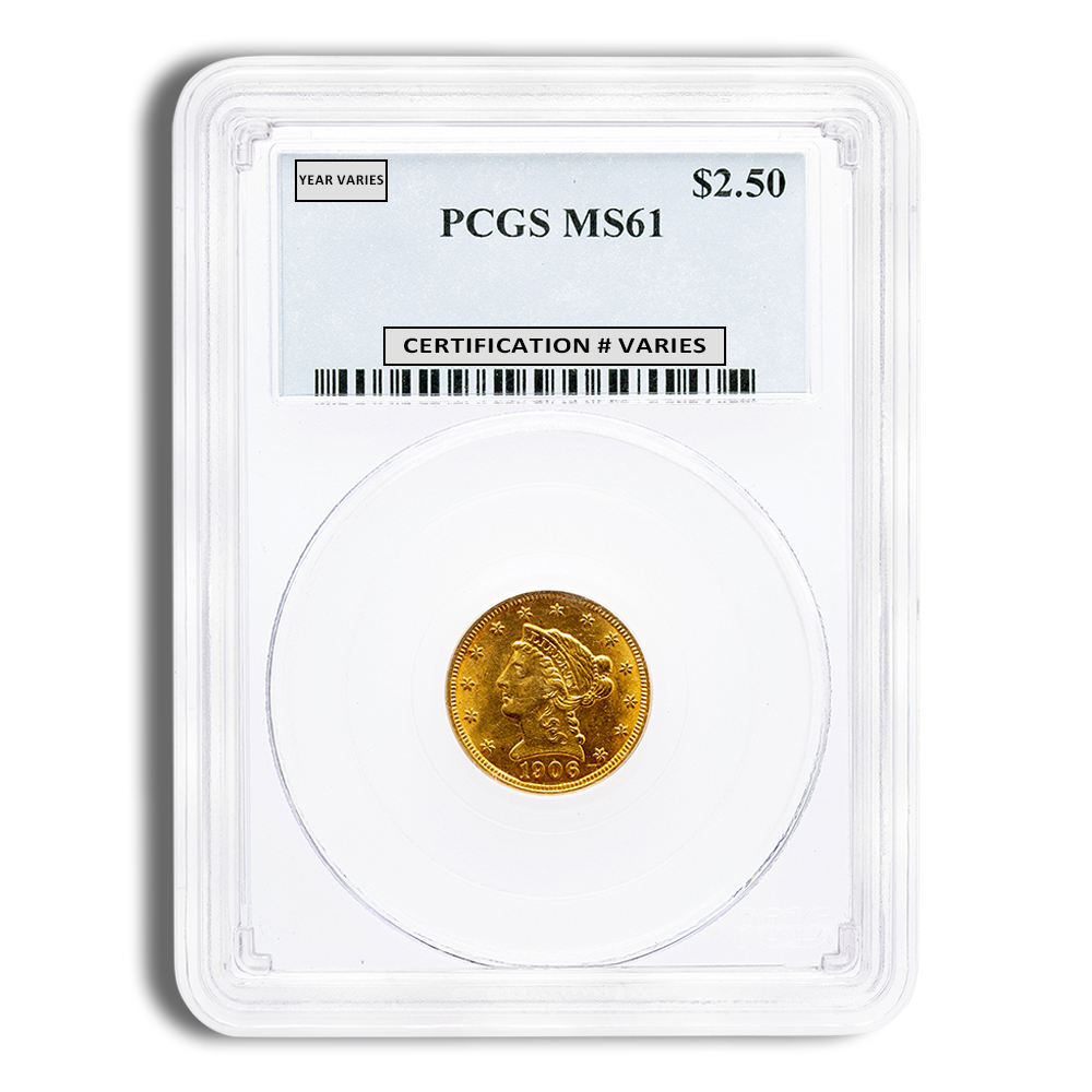 $2.5 Gold Liberty Quarter Eagle - PCGS MS61 (Random Year)