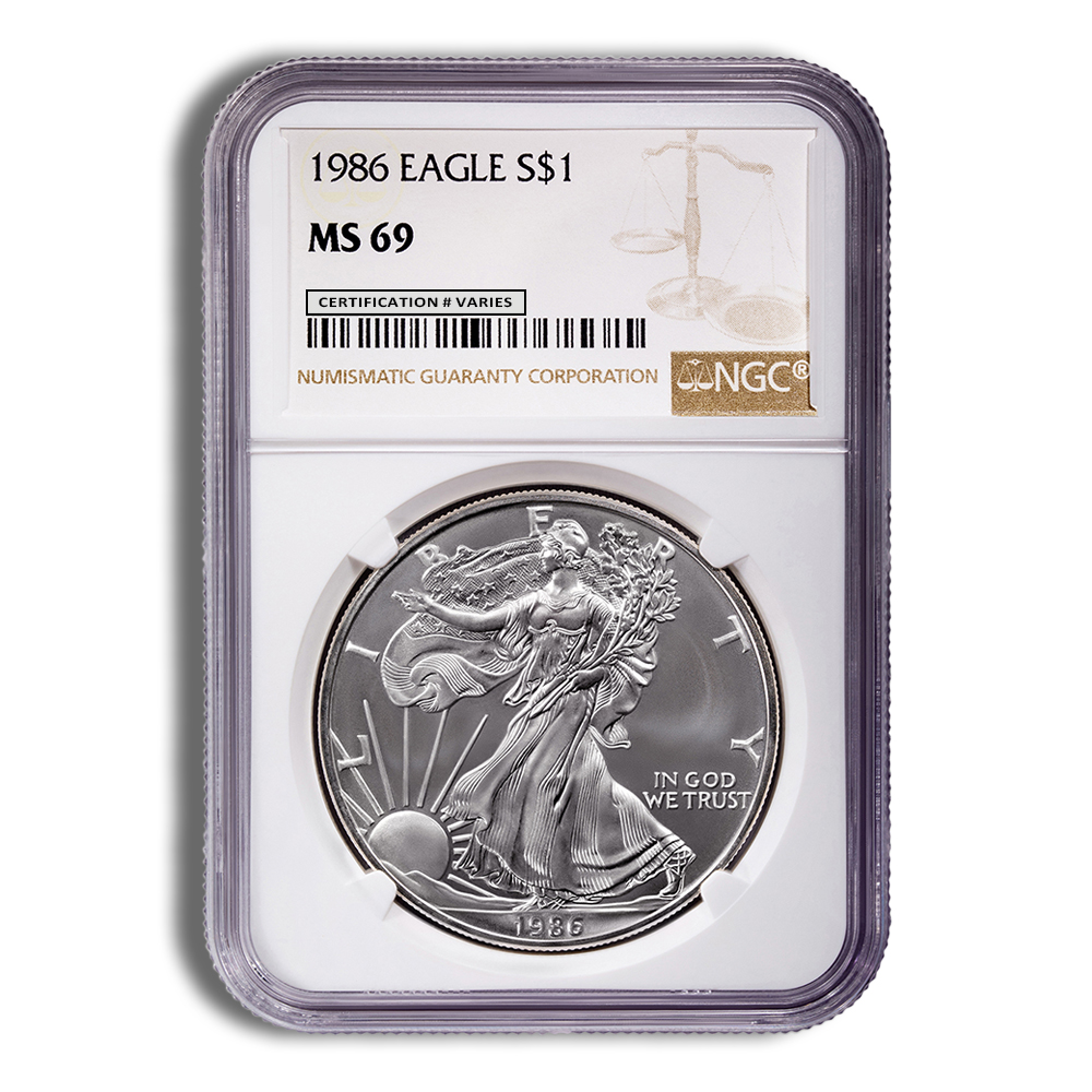 1986 Silver American Eagle - NGC MS69