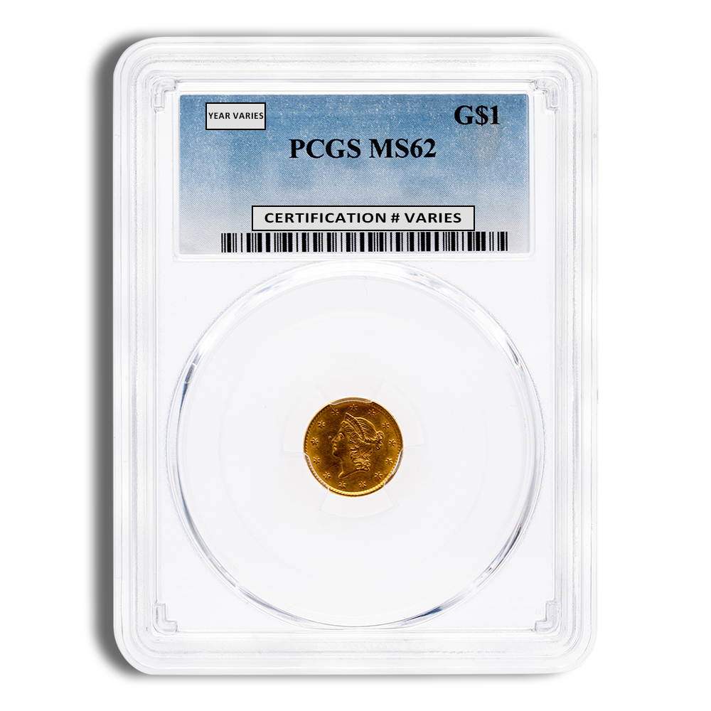 $1 Gold Liberty Type 1 - PCGS MS62 (Random Year)