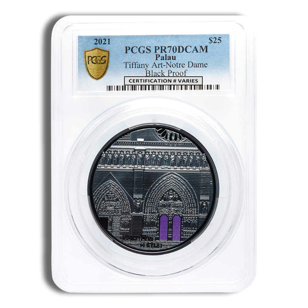 2021 5 Oz Palau Silver Tiffany Art Notre Dame - PCGS PF70