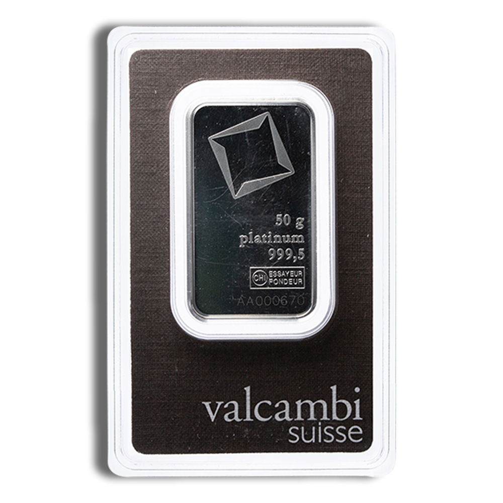 50 Gram Platinum Bar - Valcambi (In Assay Card)