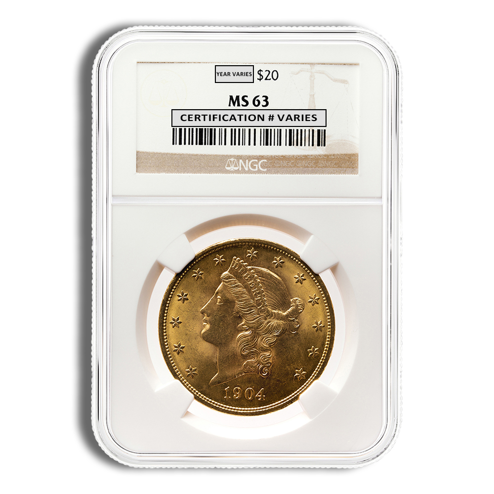 $20 Gold Liberty Double Eagle - NGC MS63 (Random Year)