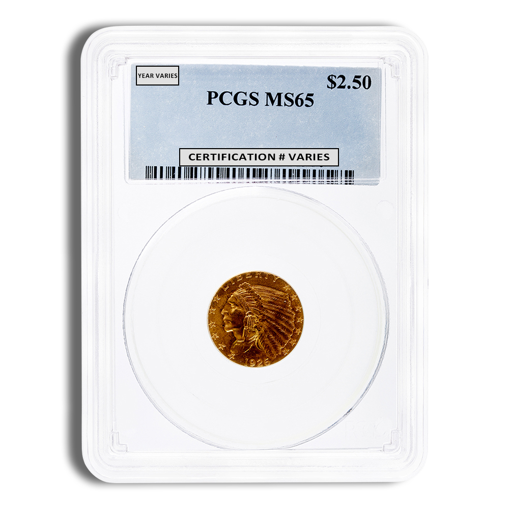 $2.5 Gold Indian Quarter Eagle - PCGS MS65 (Random Year)