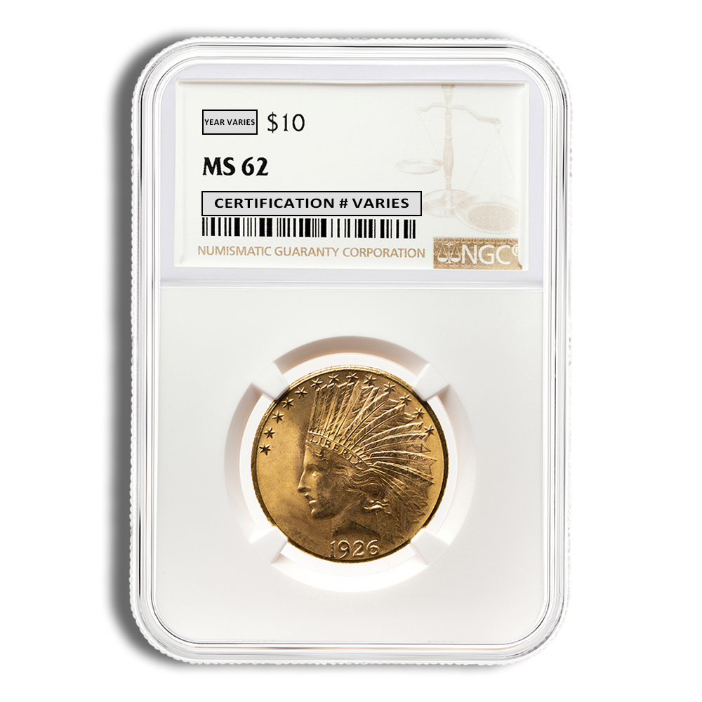 $10 Gold Indian Eagle - NGC MS62 (Random Year)