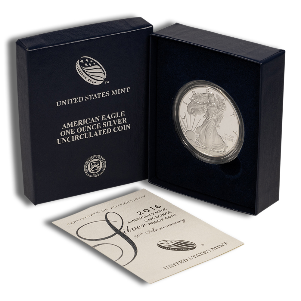 2016-W Proof Silver American Eagle 30th Anniversary - BU (with Box and COA)