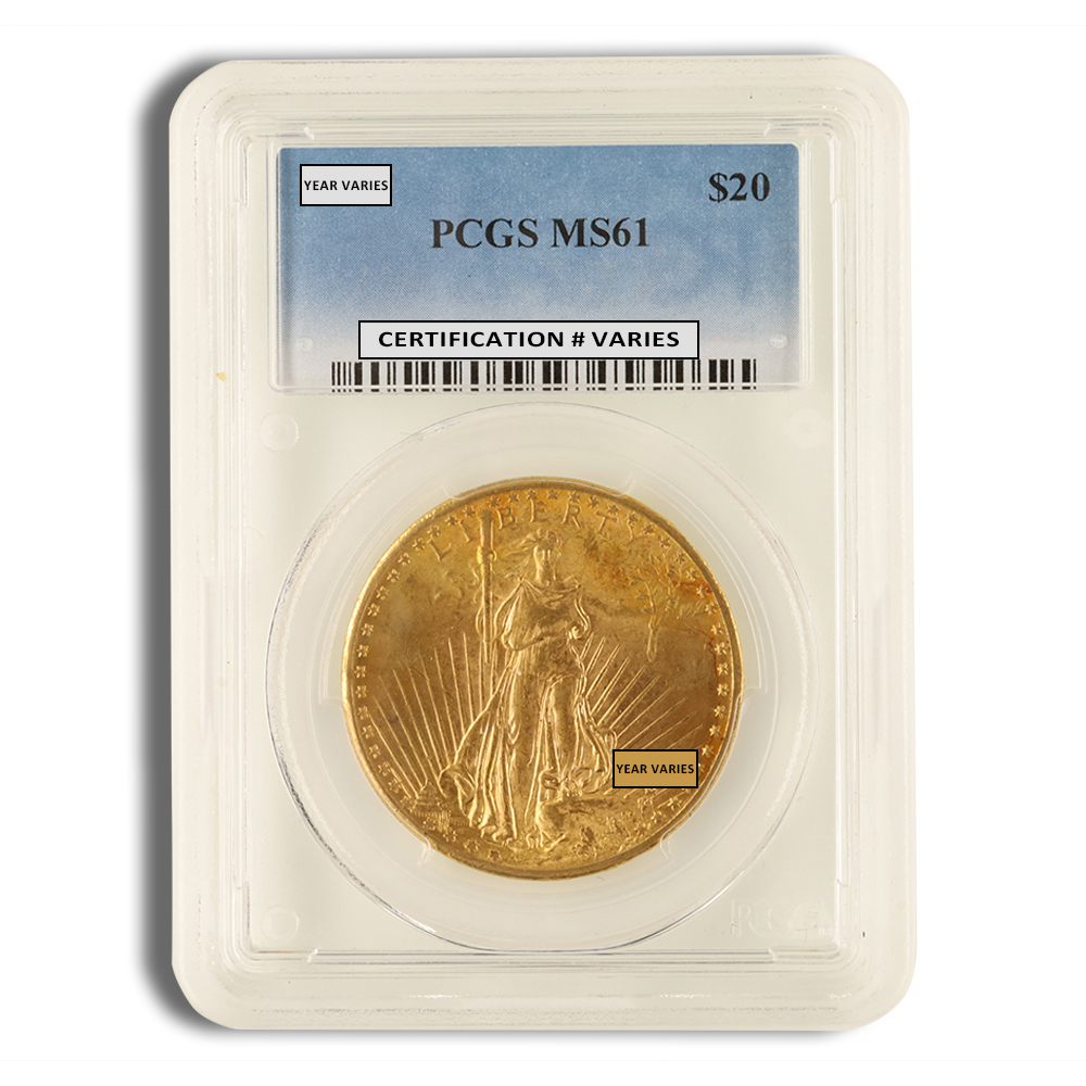 $20 Gold Saint-Gaudens Double Eagle - PCGS MS61 (Random Year)