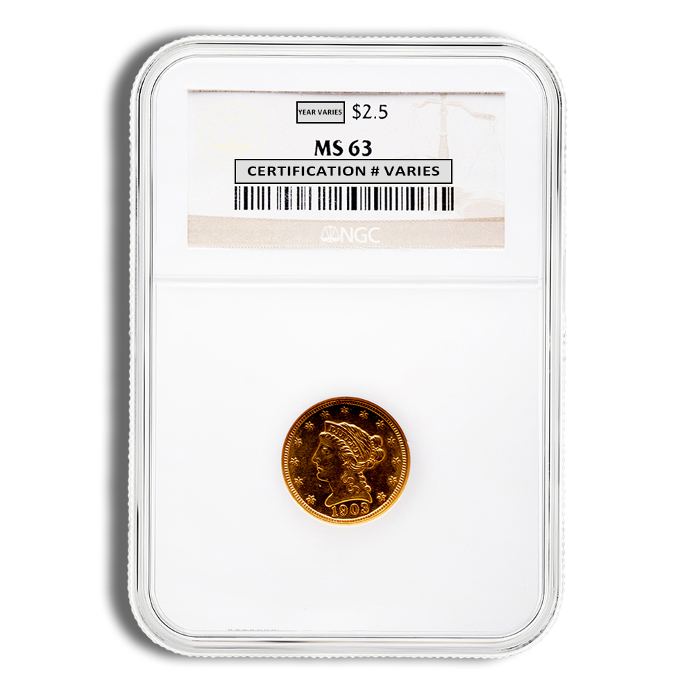 $2.5 Gold Liberty Quarter Eagle - NGC MS63 (Random Year)