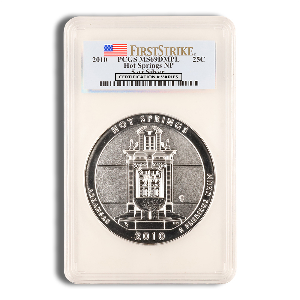 2010 5 Oz America The Beautiful Hot Springs Silver Coin - PCGS MS69PL