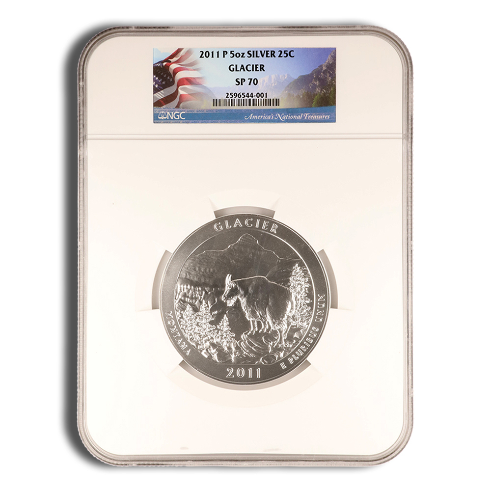 2011-P 5 Oz America The Beautiful Glacier Silver Coin - NGC SP70