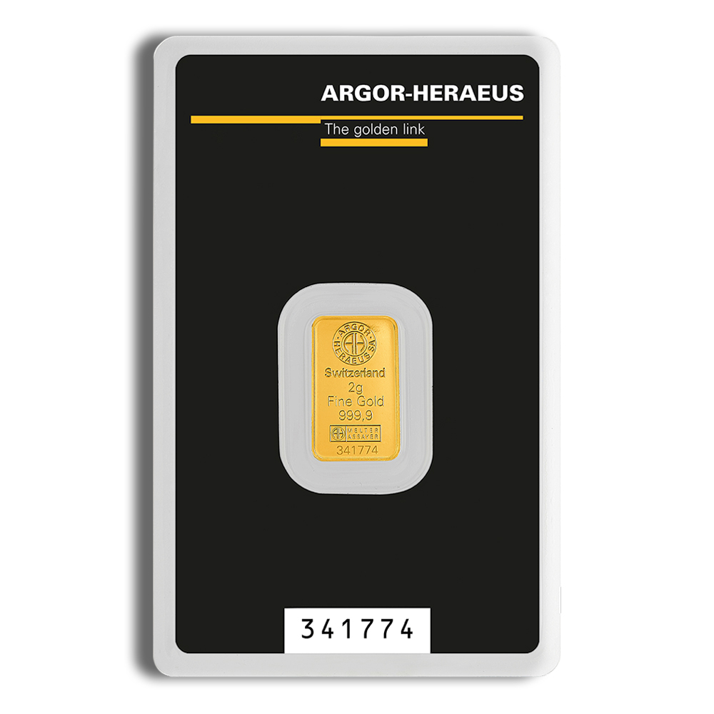 2 Gram Gold Bar - Argor-Heraeus (In Assay Card)