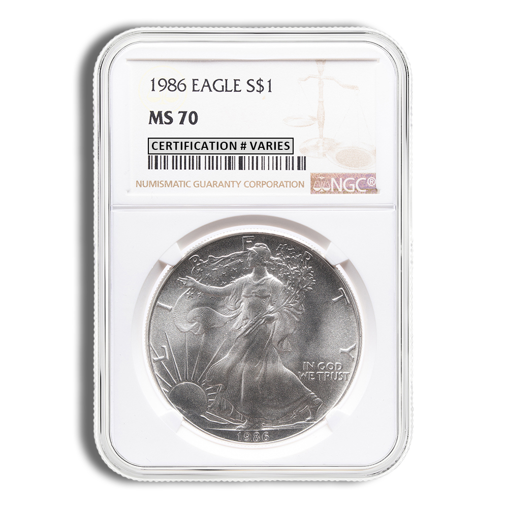 1986 Silver American Eagle - NGC MS70