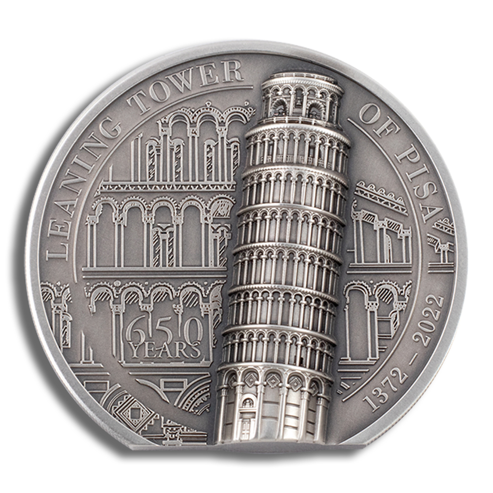 2022 2 Oz Silver Cook Islands $10 Leaning Tower of Pisa Coin - BU (with Box and COA)