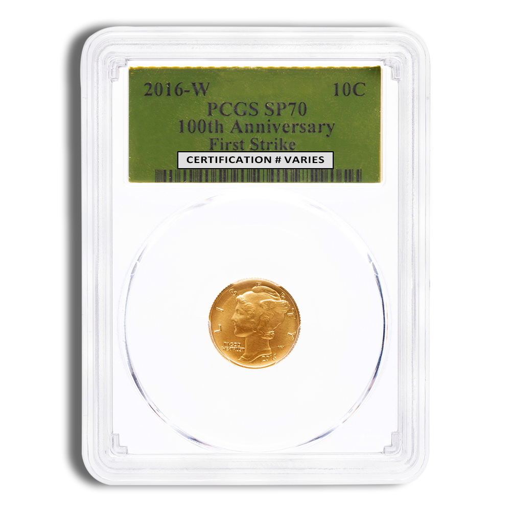 2016-W 1/10 Oz Gold Mercury Dime Centennial - PCGS SP70