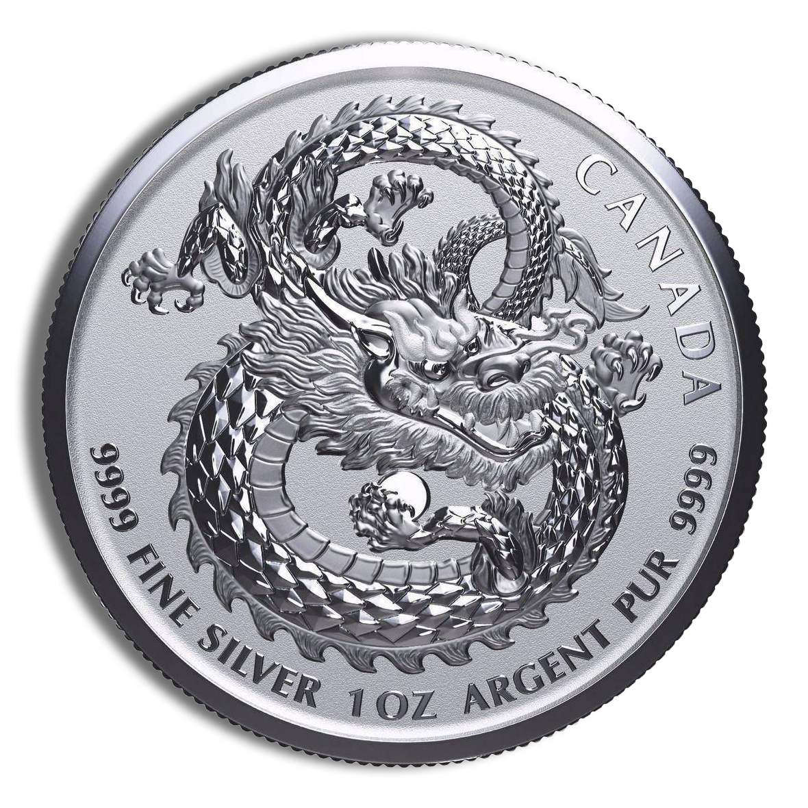 1 Oz Canadian Lucky Dragon High Relief Silver Coin - BU (Random Year)