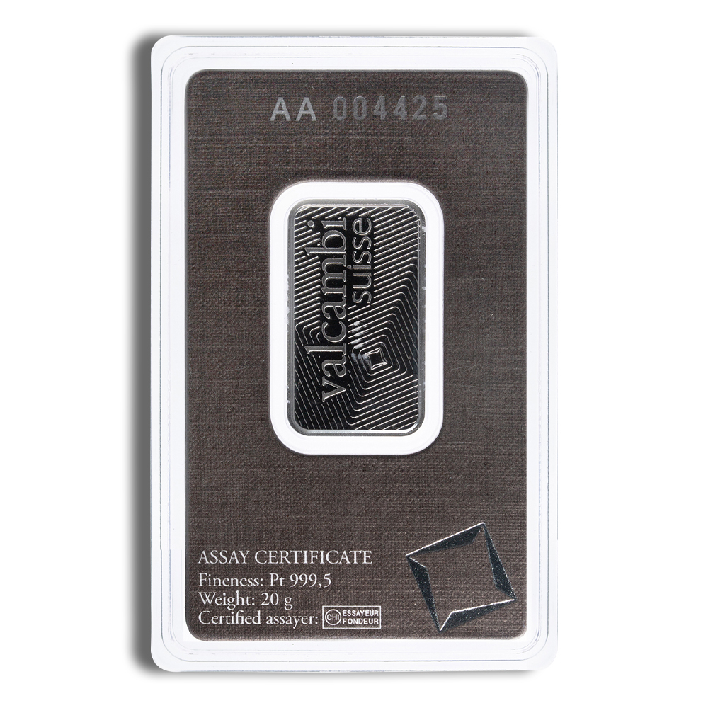 20 Gram Platinum Bar - Valcambi (In Assay Card)