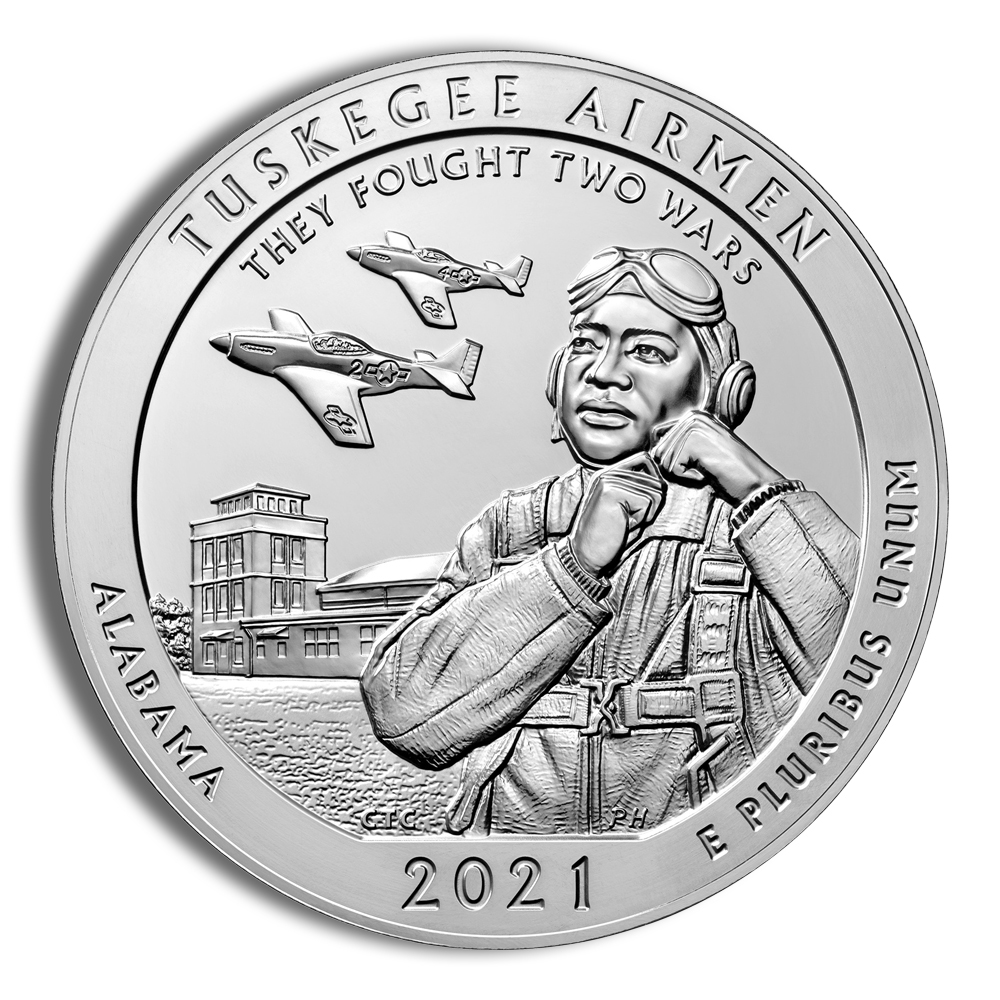 2021 5 Oz America The Beautiful Tuskegee Airmen Silver Coin - BU