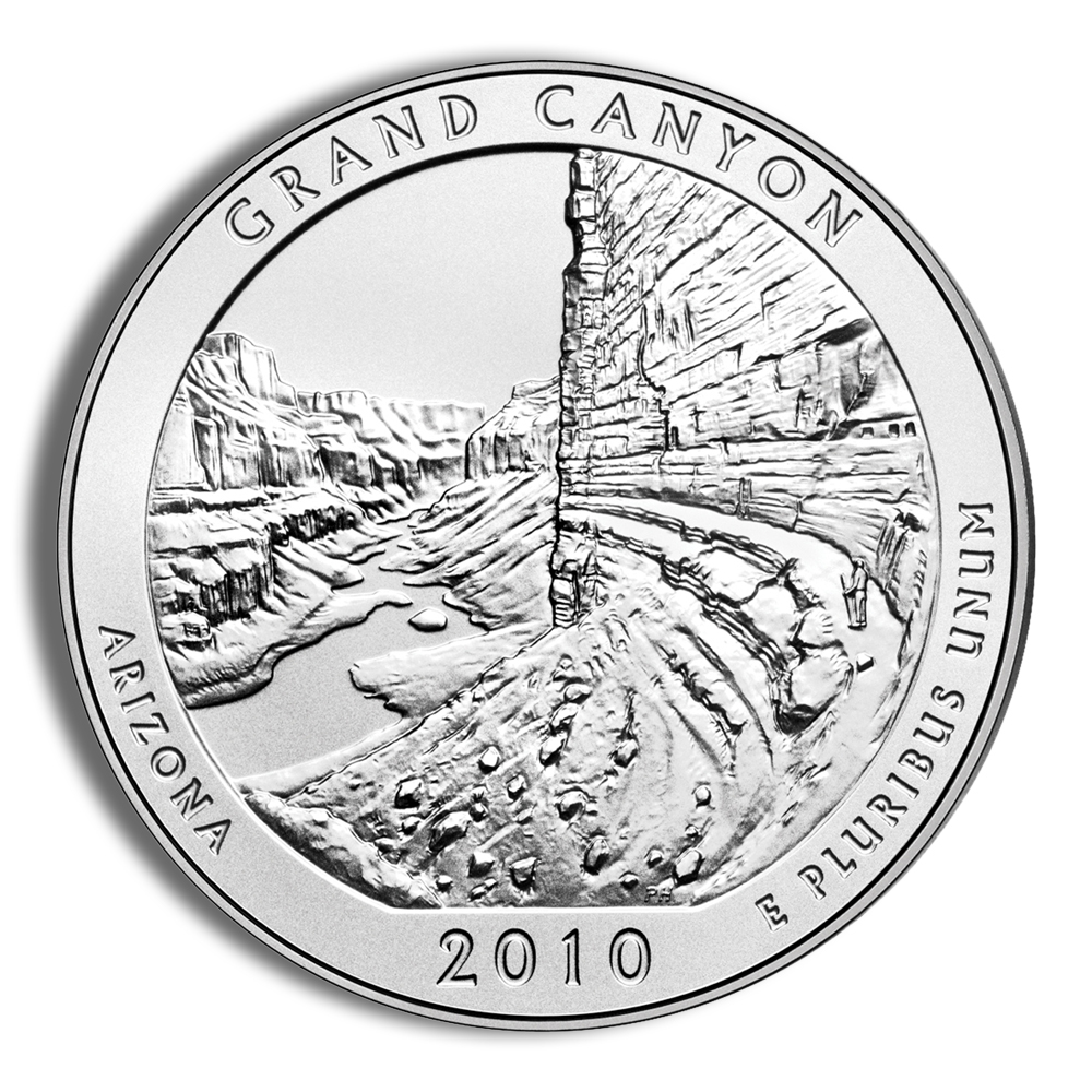 2010-P 5 Oz America The Beautiful Grand Canyon Burnished Silver Coin - BU (Cap Only, No Box and COA)