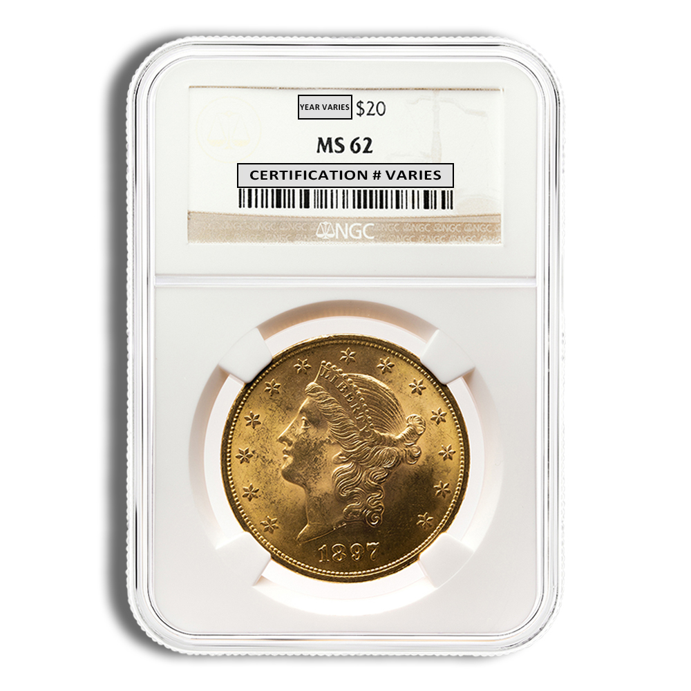 $20 Gold Liberty Double Eagle - NGC MS62 (Random Year)