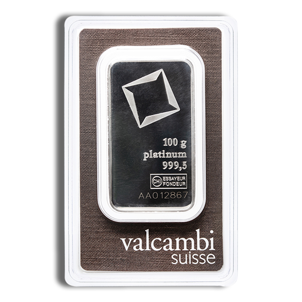 100 Gram Platinum Bar - Valcambi (In Assay Card)